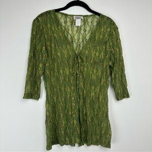 Vintage Women's Lace Top Size Small Green Tie Front 90s Y2K Fairy Forest Witch
